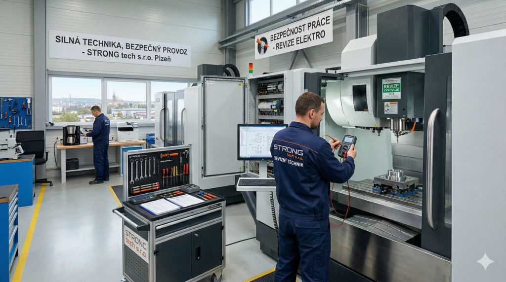 Profesionální revize elektrospotřebičů a strojů v průmyslovém provozu v Plzni. Revizní technik společnosti STRONG tech s.r.o.